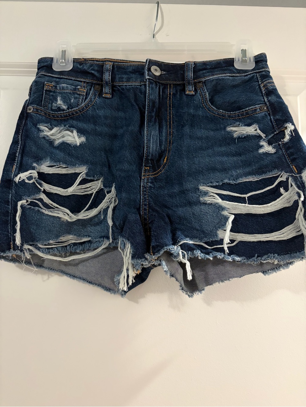 American Eagle Outfitters Dark Blue Distressed Denim Shorts